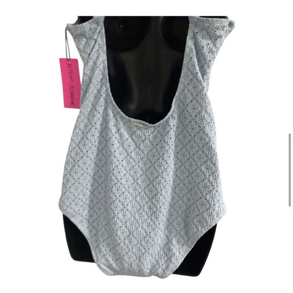 Betsey Johnson Clear sky blue 1piece Ruffle strap eyelet Swimsuit‎ size medium - Picture 12 of 16
